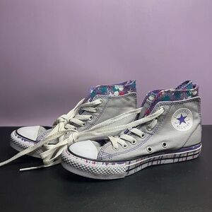 Converse Chuck Taylor Girls Grey with Purple Splatter - Size 2 - EUC